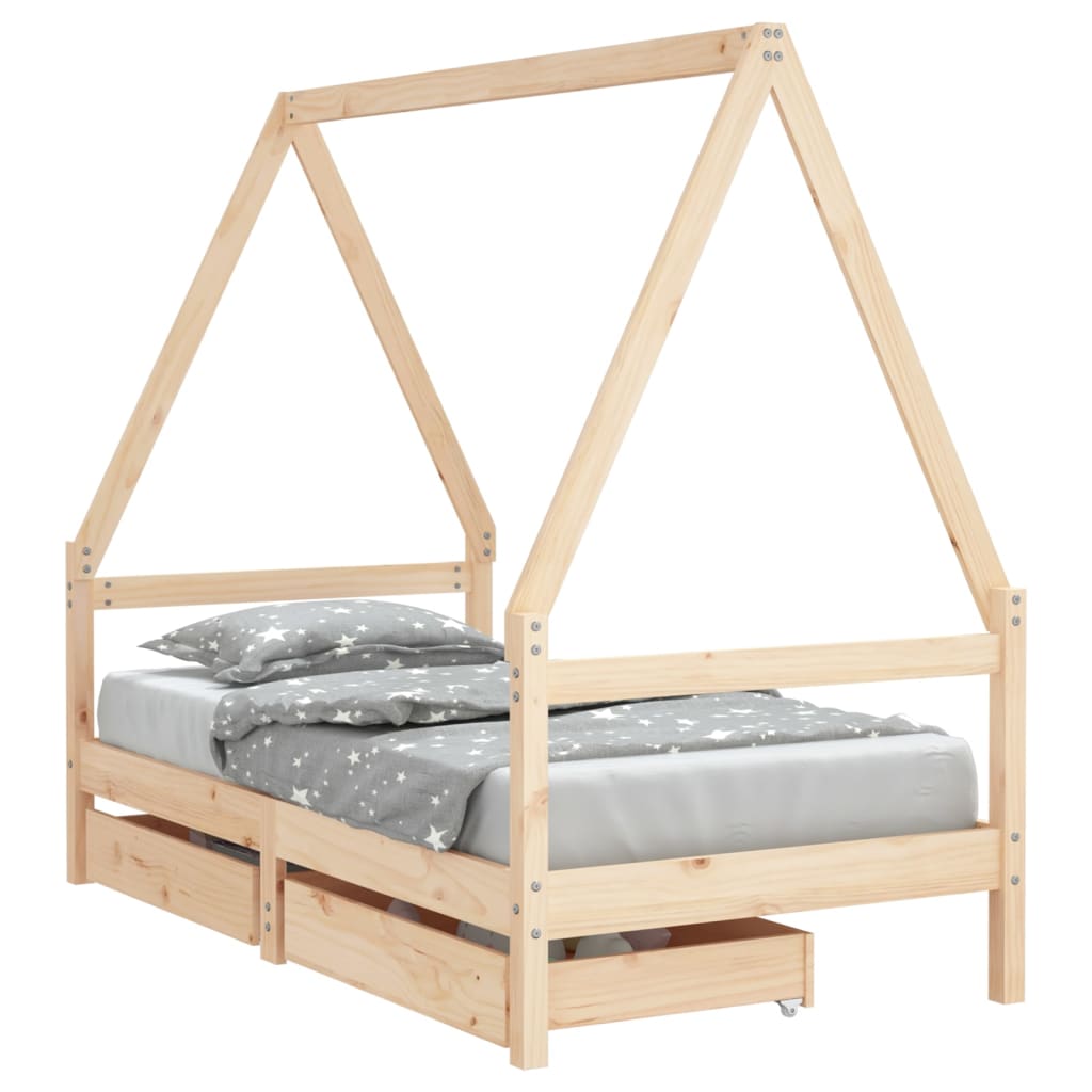 Kinderbedframe met lades 80x160 cm massief grenenhout