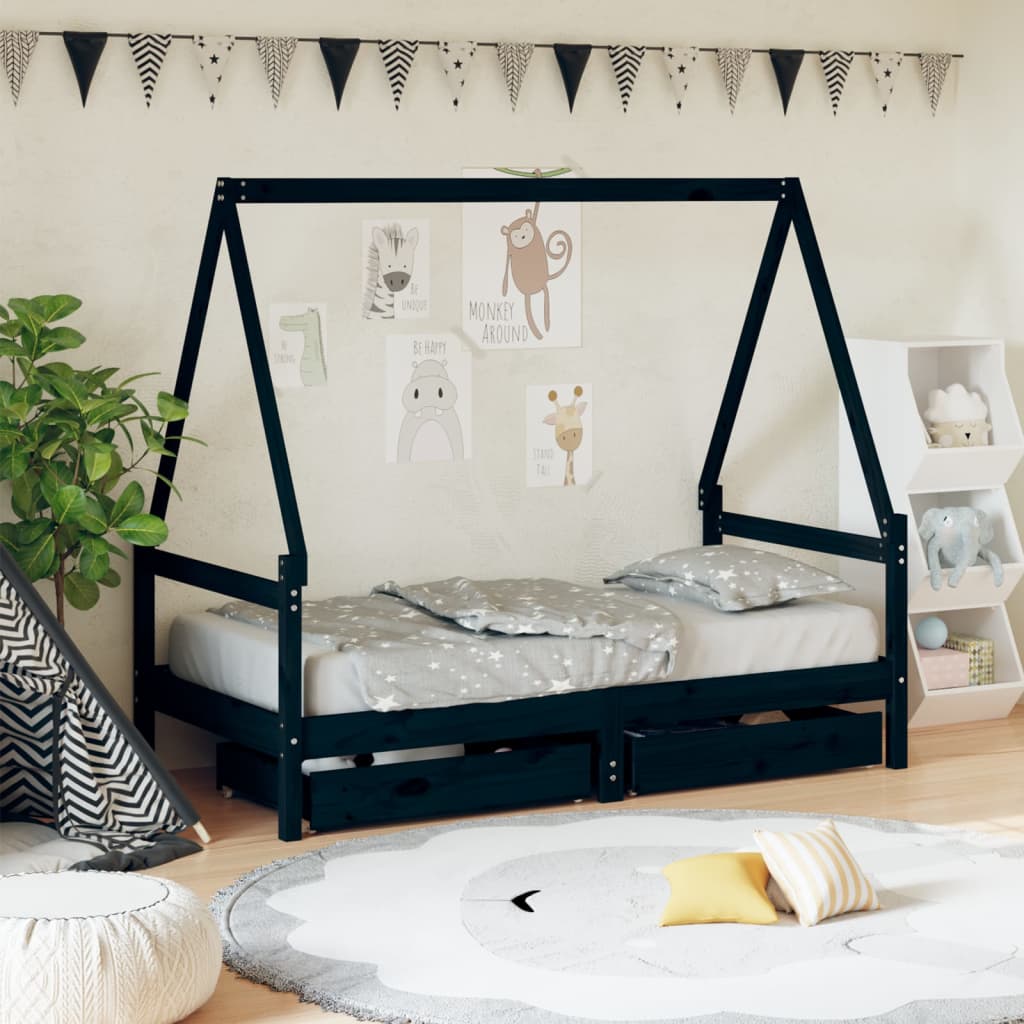 Kinderbedframe met lades 80x160 cm massief grenenhout