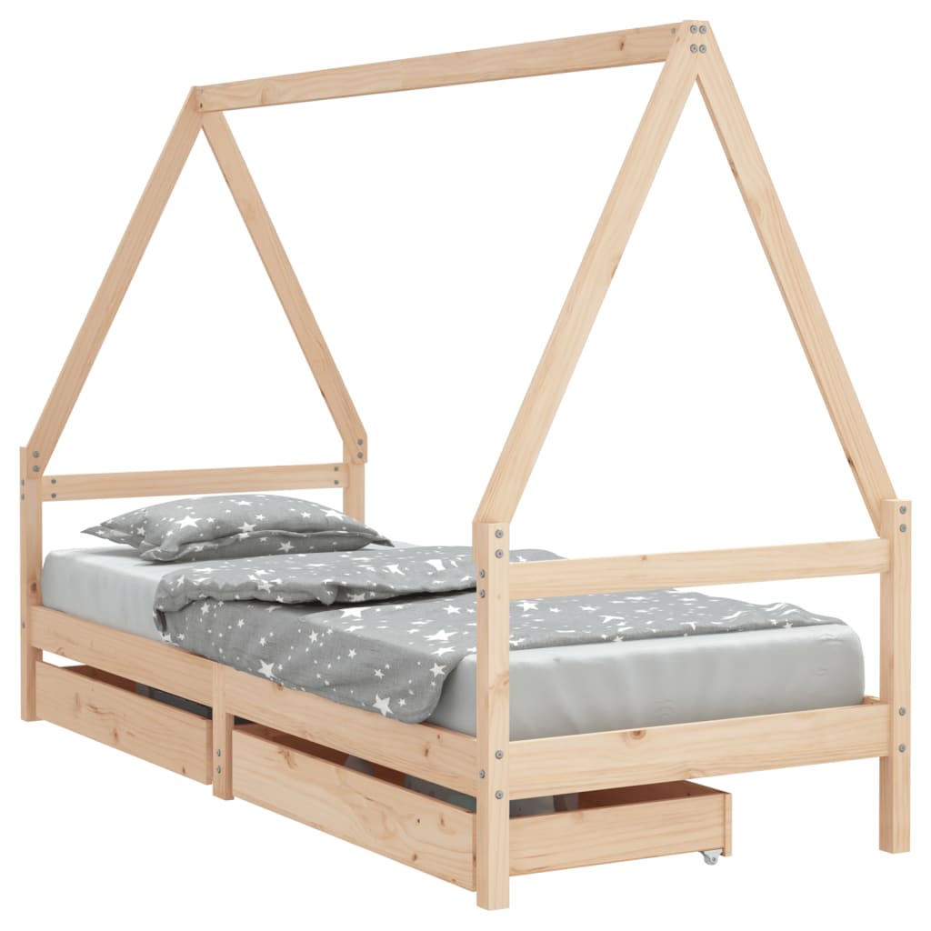 Kinderbedframe met lades 80x160 cm massief grenenhout