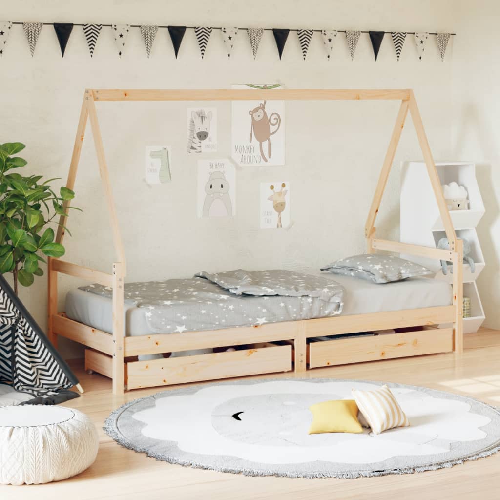 Kinderbedframe met lades 80x160 cm massief grenenhout