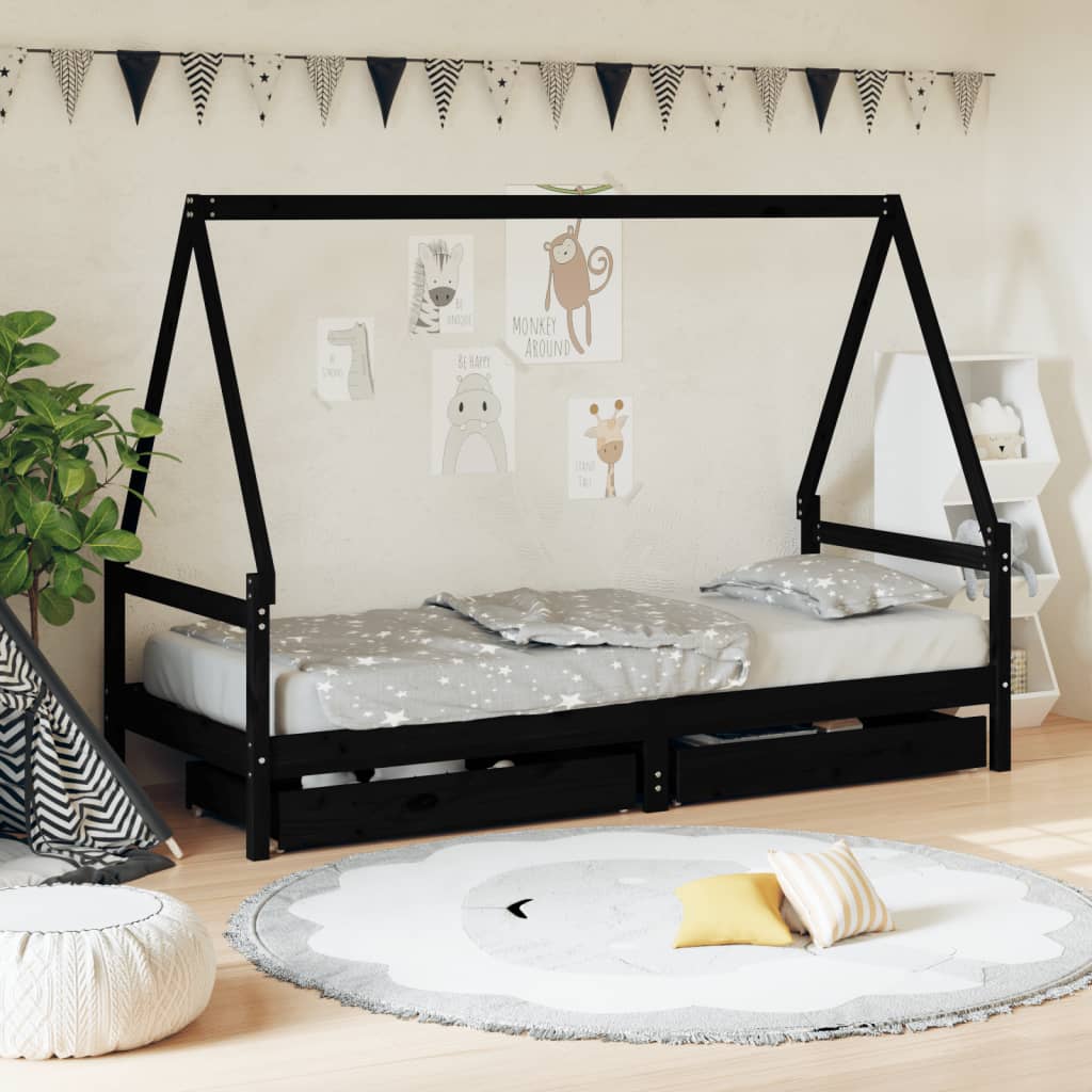 Kinderbedframe met lades 80x160 cm massief grenenhout