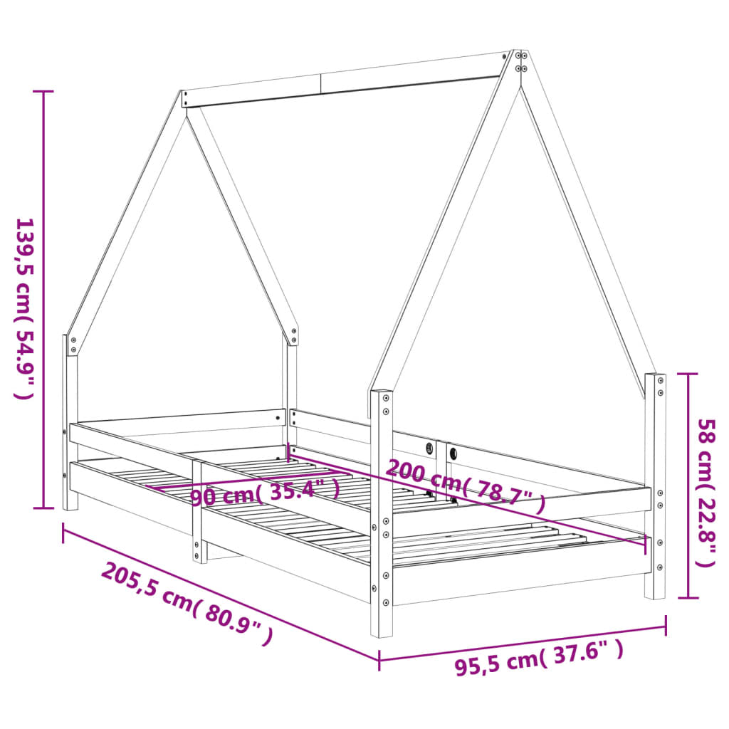 Kinderbedframe 80x160 cm massief grenenhout