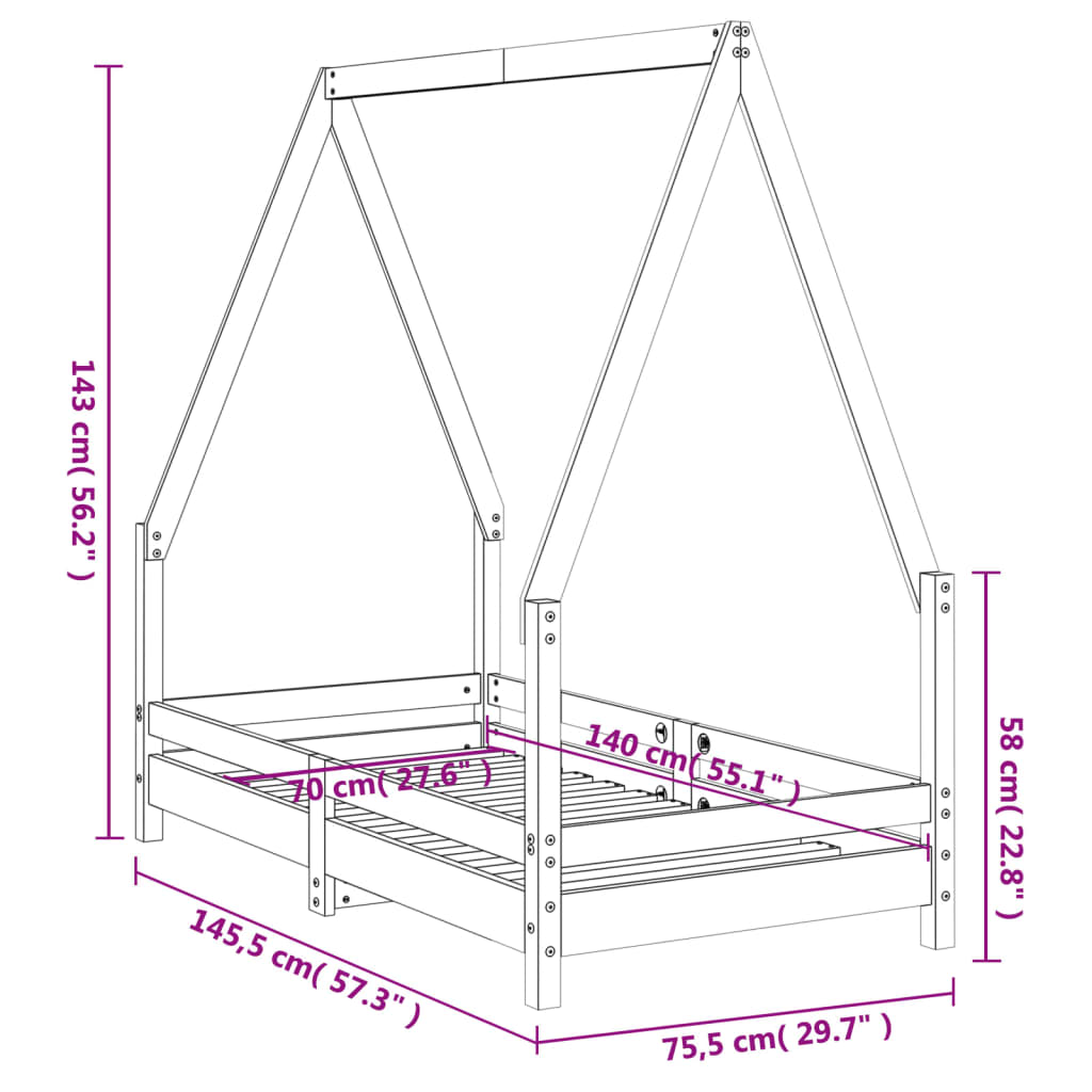 Kinderbedframe 80x160 cm massief grenenhout