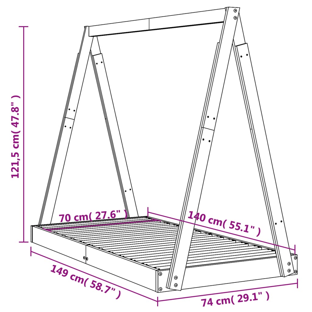 Kinderbedframe 80x200 cm massief grenenhout