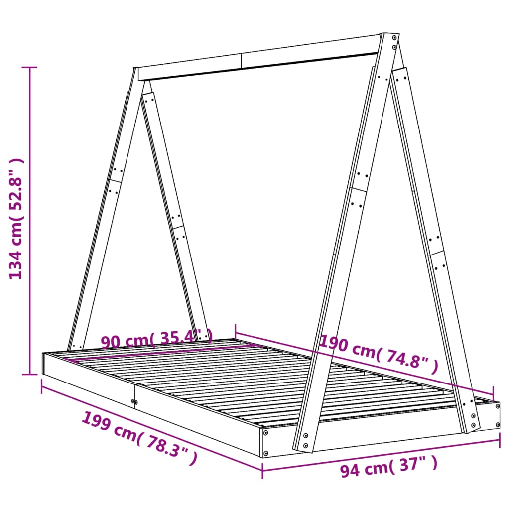 Kinderbedframe 80x200 cm massief grenenhout