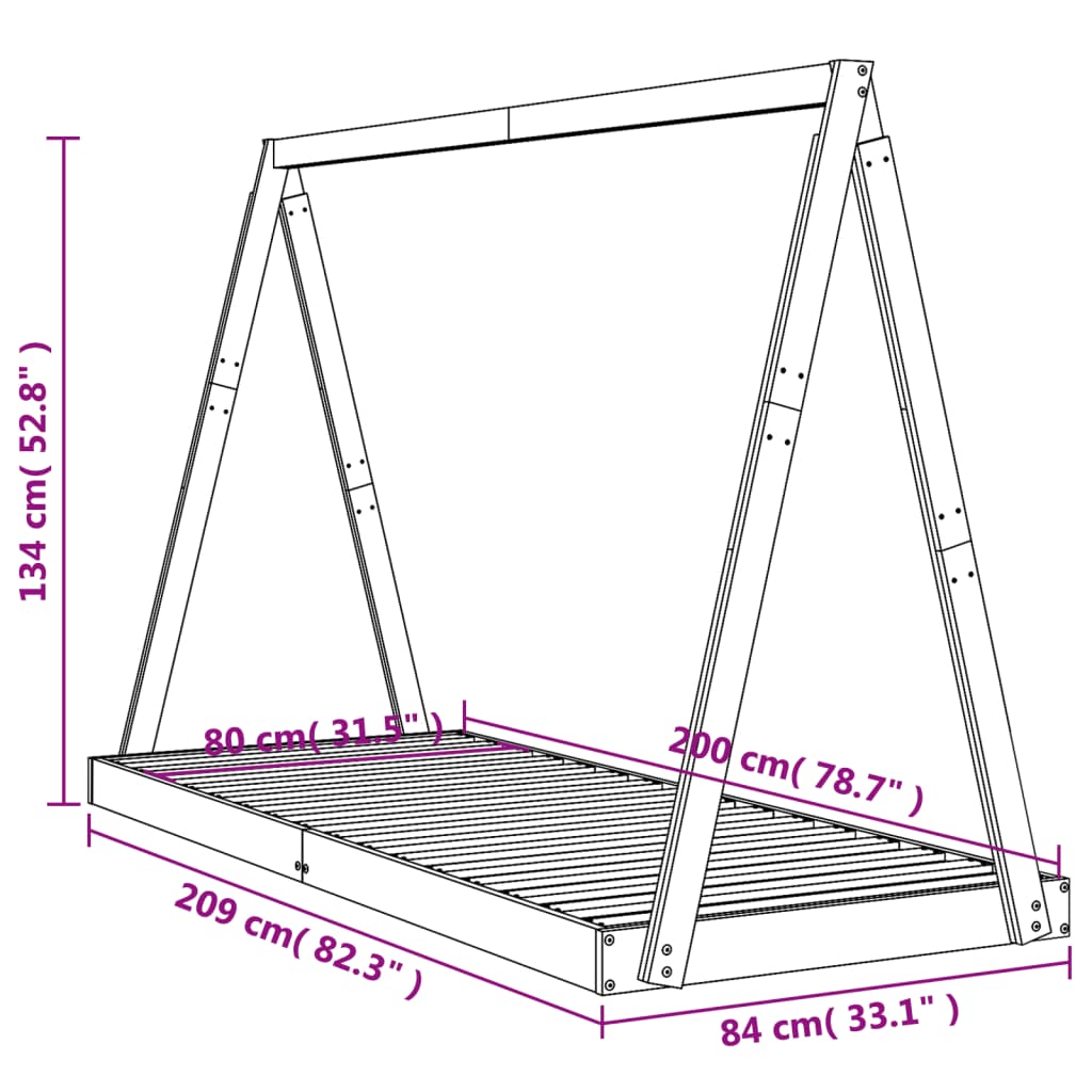 Kinderbedframe 80x200 cm massief grenenhout