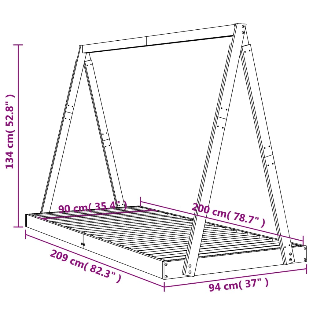 Kinderbedframe 80x200 cm massief grenenhout