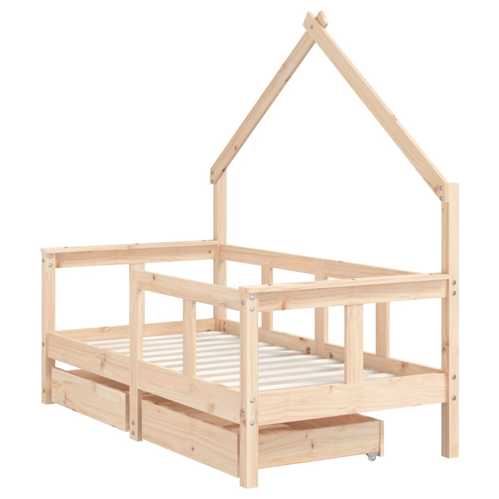 Kinderbedframe met lades 70x140 cm massief grenenhout