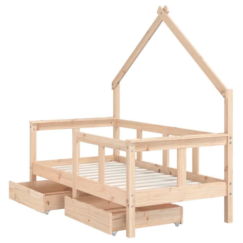 Kinderbedframe met lades 70x140 cm massief grenenhout