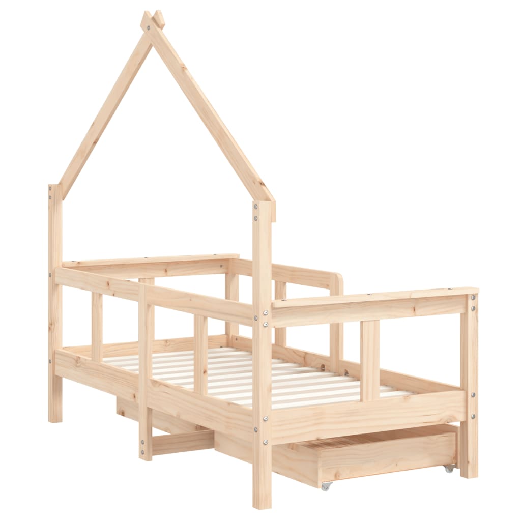 Kinderbedframe met lades 70x140 cm massief grenenhout