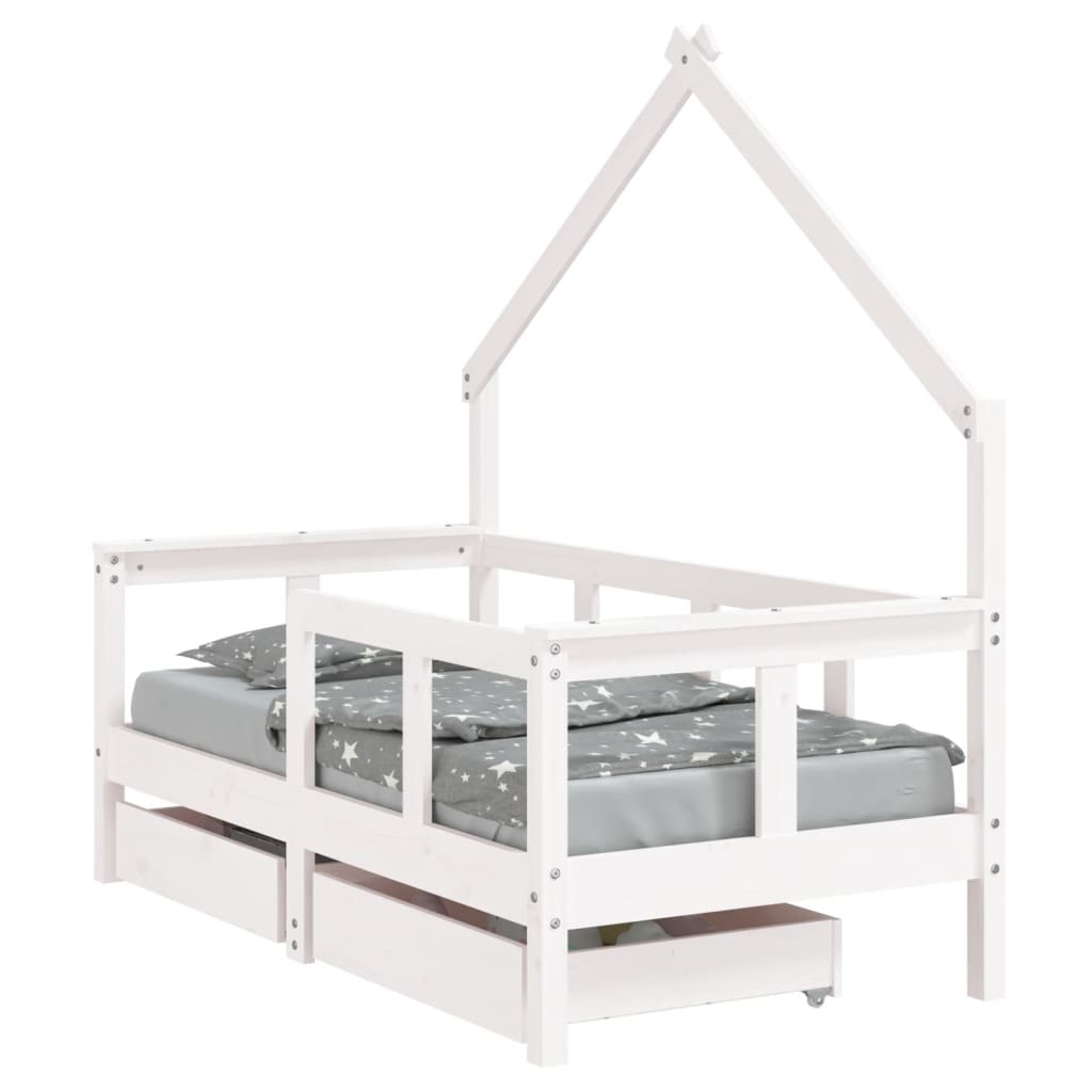 Kinderbedframe met lades 70x140 cm massief grenenhout