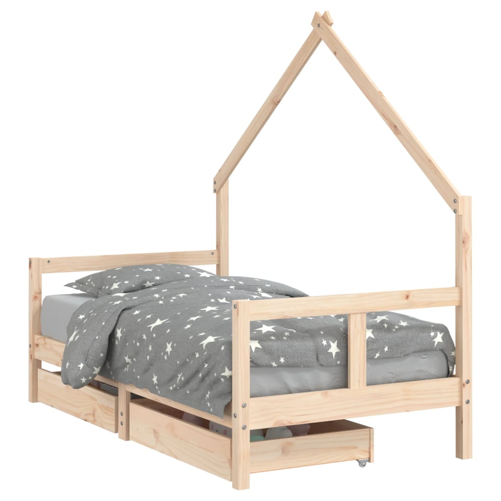 Kinderbedframe met lades 70x140 cm massief grenenhout