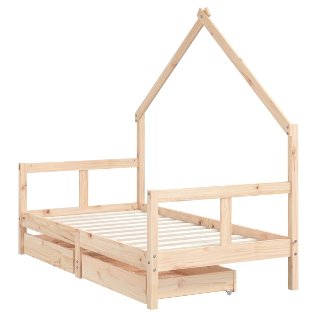 Kinderbedframe met lades 70x140 cm massief grenenhout