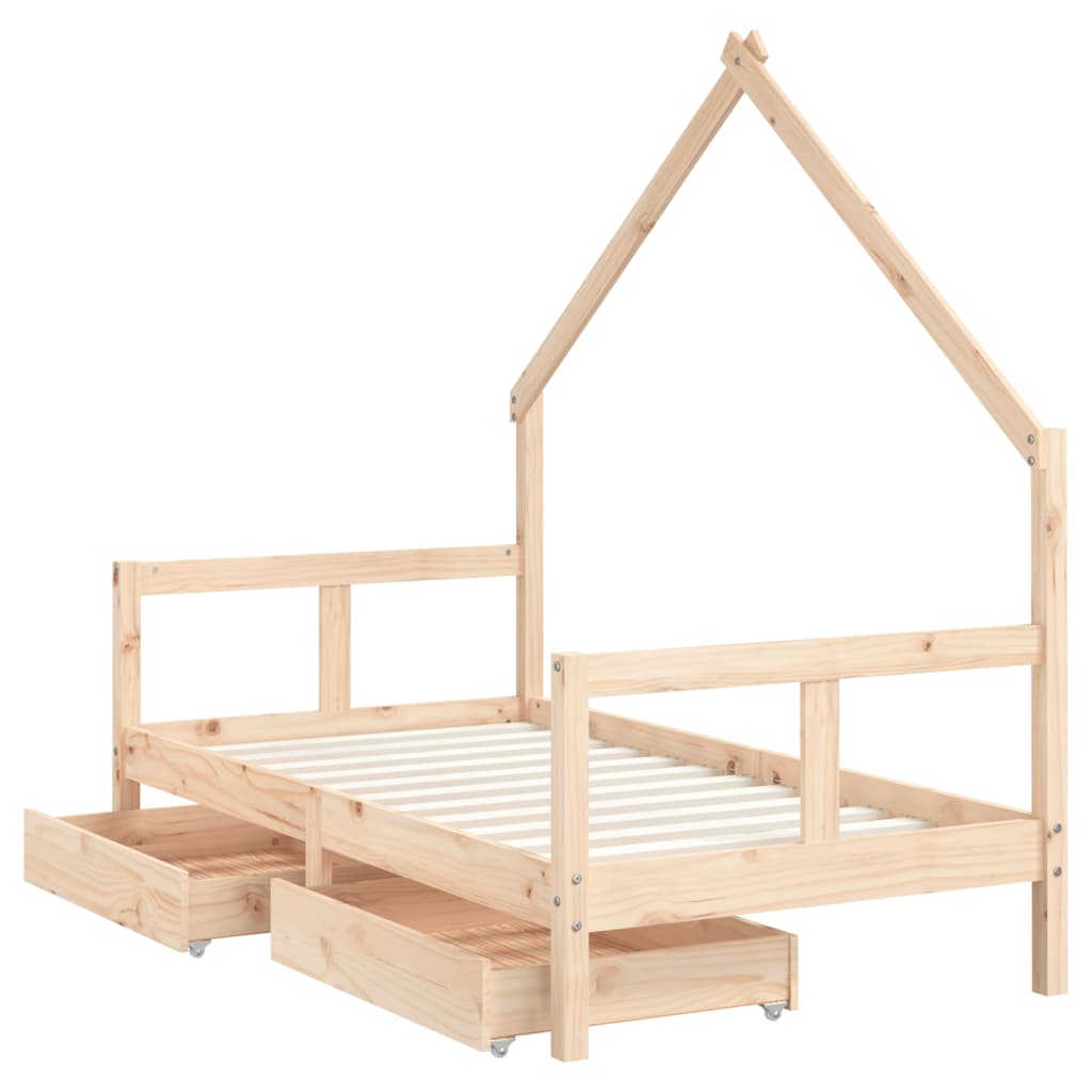 Kinderbedframe met lades 70x140 cm massief grenenhout