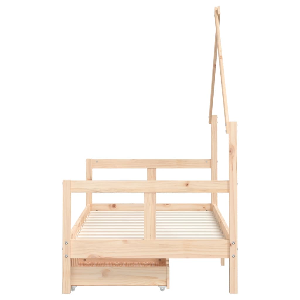 Kinderbedframe met lades 70x140 cm massief grenenhout