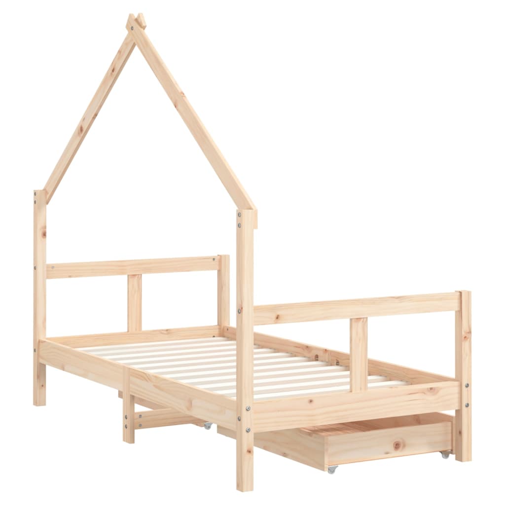 Kinderbedframe met lades 70x140 cm massief grenenhout