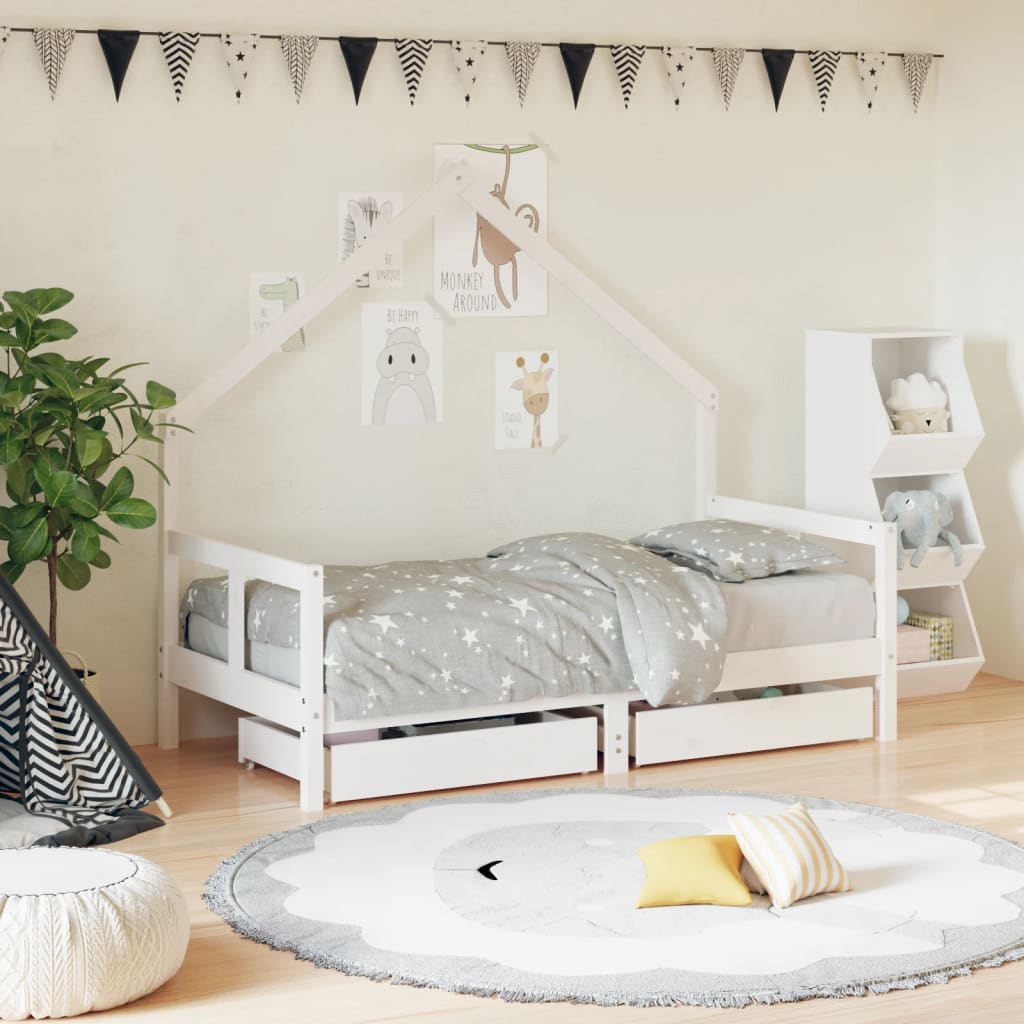 Kinderbedframe met lades 70x140 cm massief grenenhout