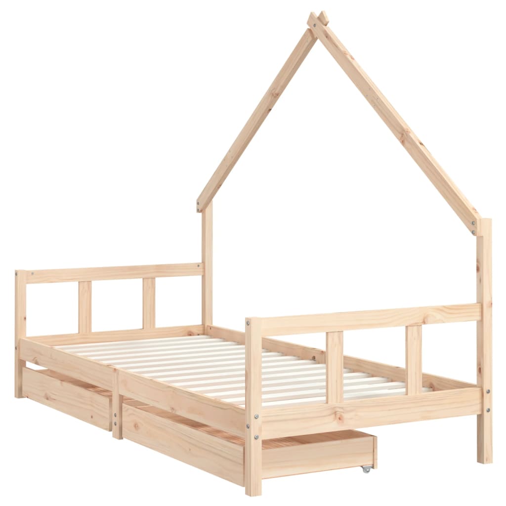 Kinderbedframe met lades 70x140 cm massief grenenhout