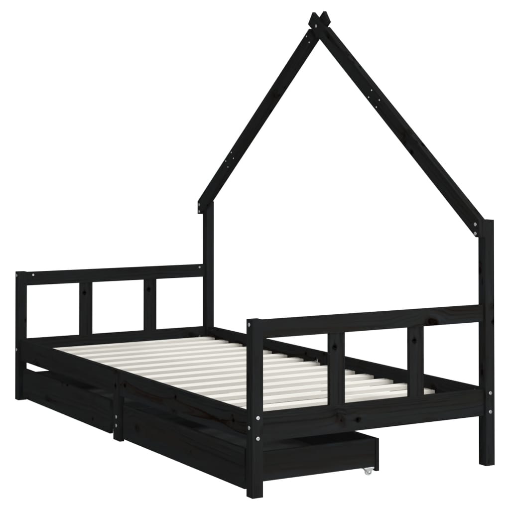 Kinderbedframe met lades 70x140 cm massief grenenhout