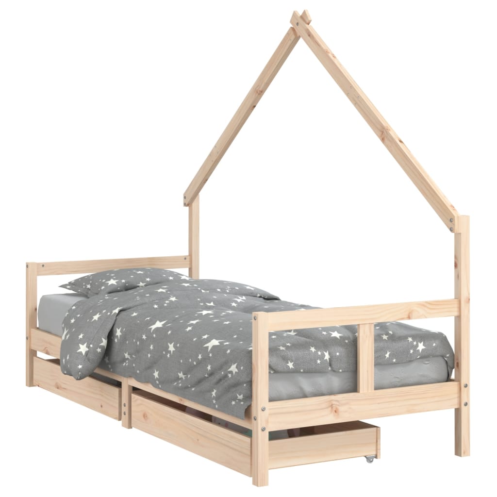 Kinderbedframe met lades 70x140 cm massief grenenhout