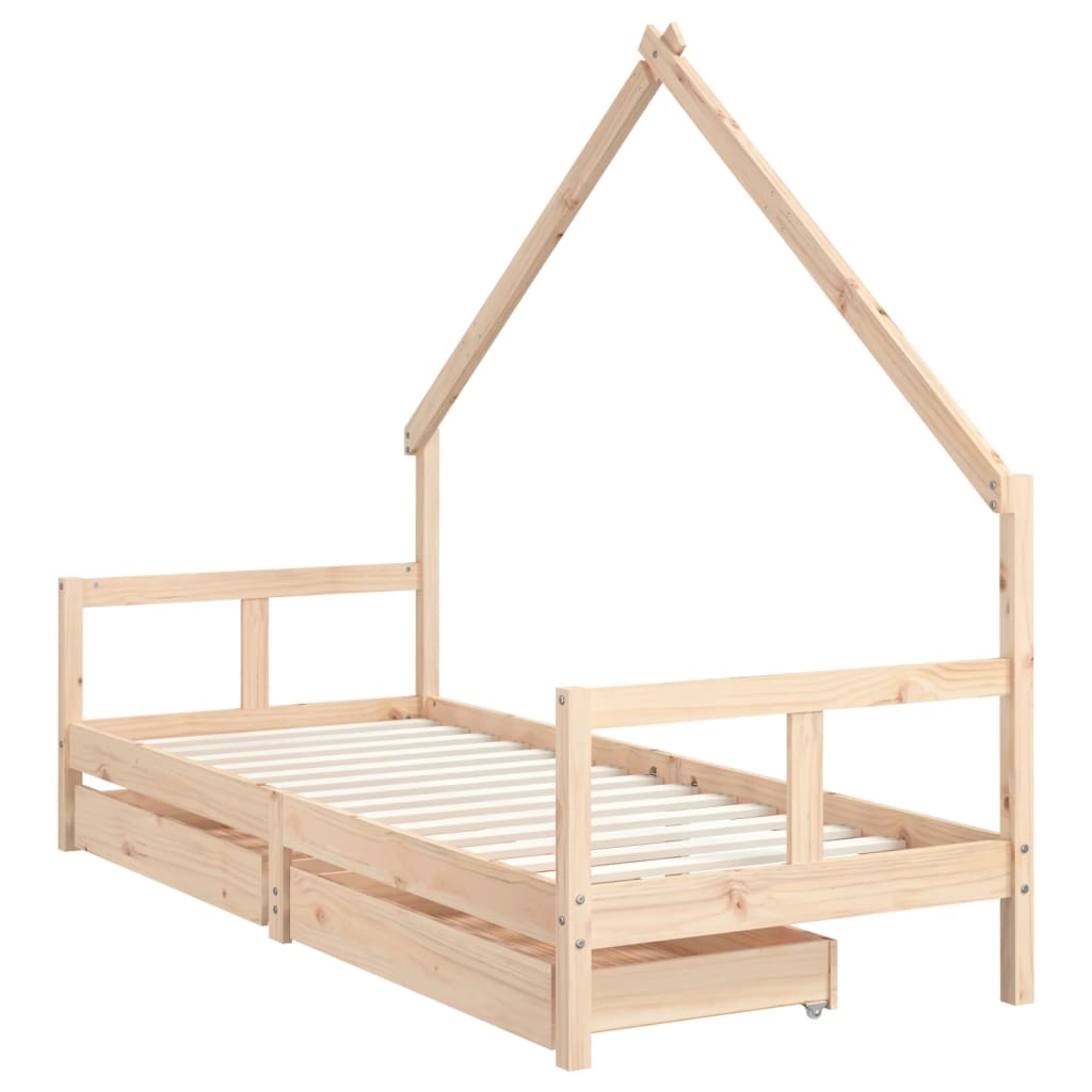 Kinderbedframe met lades 70x140 cm massief grenenhout