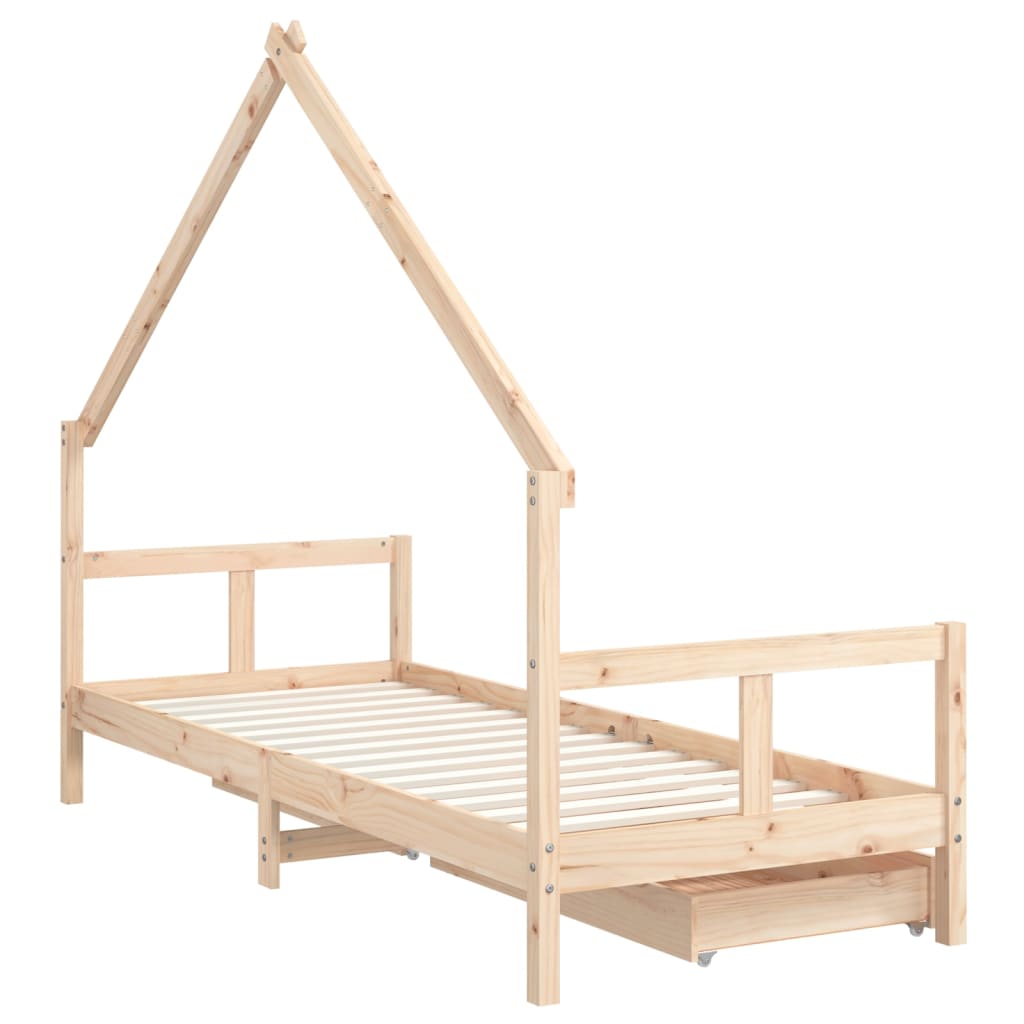 Kinderbedframe met lades 70x140 cm massief grenenhout