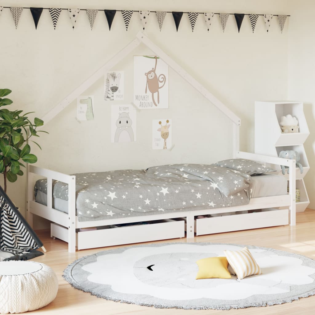 Kinderbedframe met lades 70x140 cm massief grenenhout