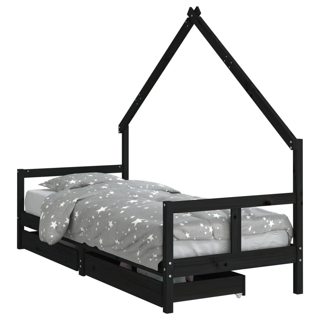 Kinderbedframe met lades 70x140 cm massief grenenhout