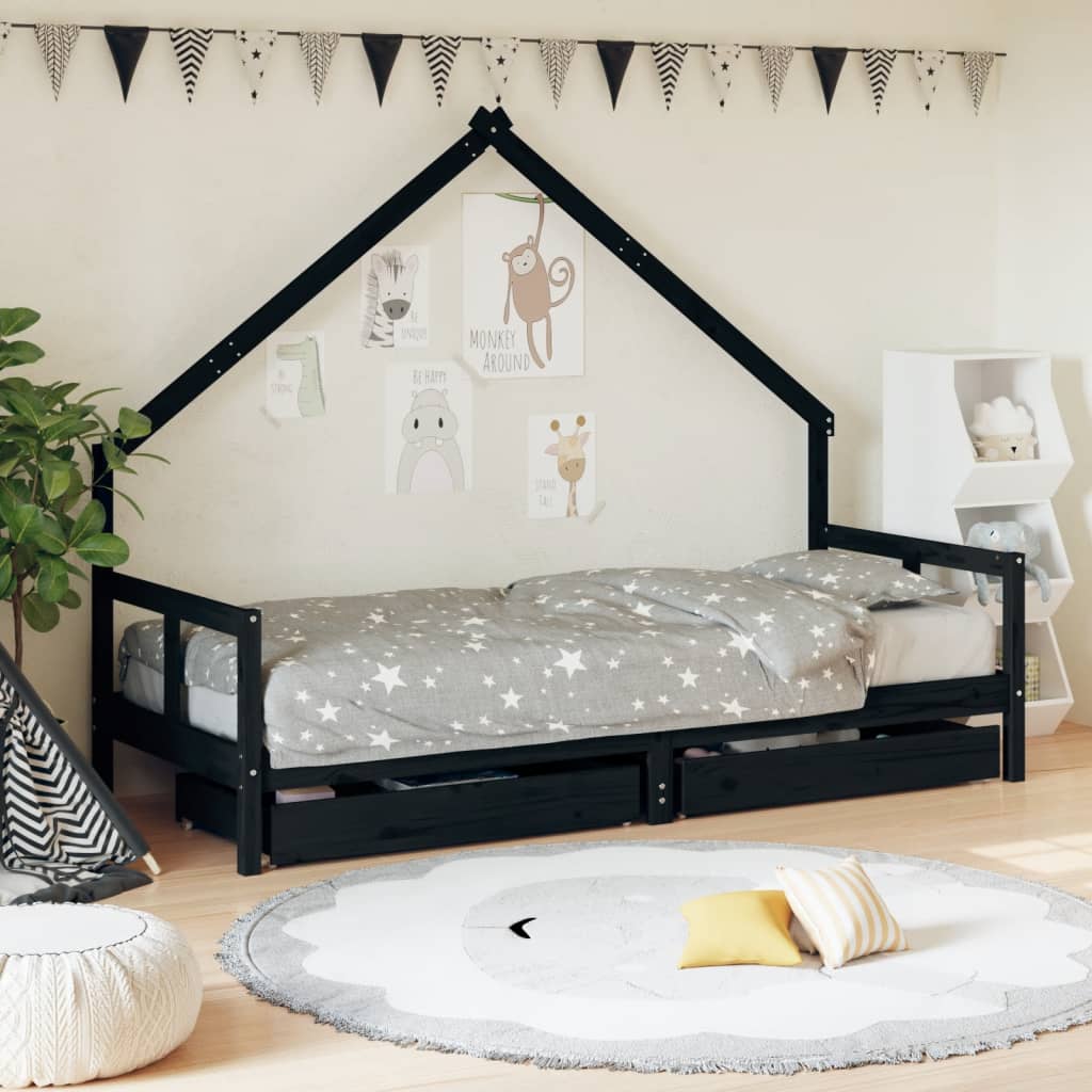 Kinderbedframe met lades 70x140 cm massief grenenhout