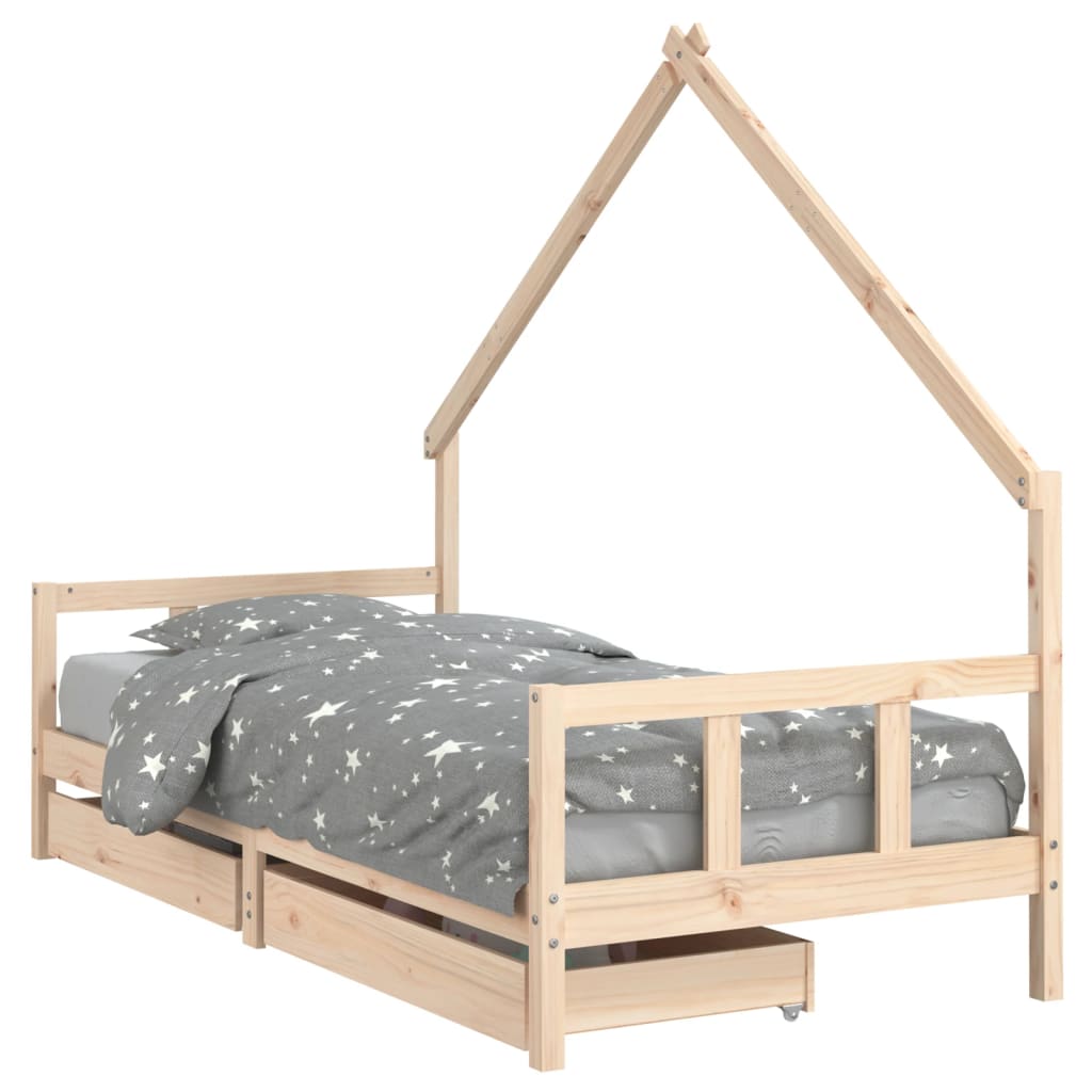 Kinderbedframe met lades 70x140 cm massief grenenhout