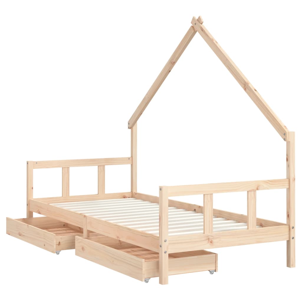 Kinderbedframe met lades 70x140 cm massief grenenhout