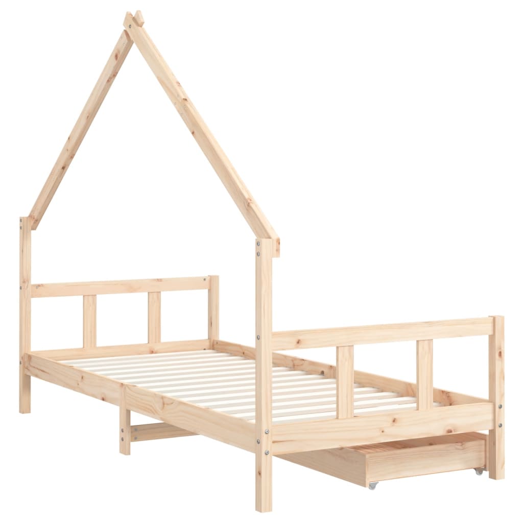 Kinderbedframe met lades 70x140 cm massief grenenhout