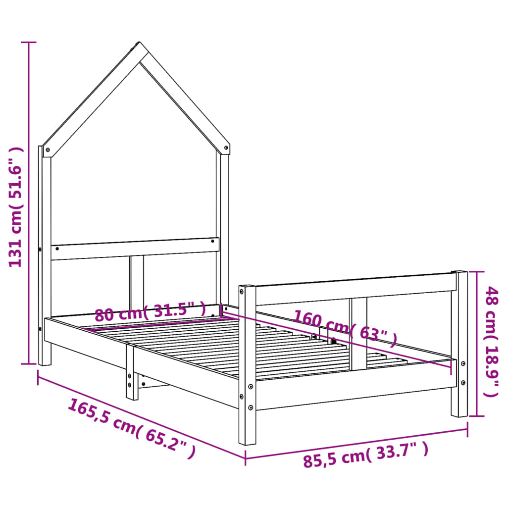 Kinderbedframe 80x160 cm massief grenenhout