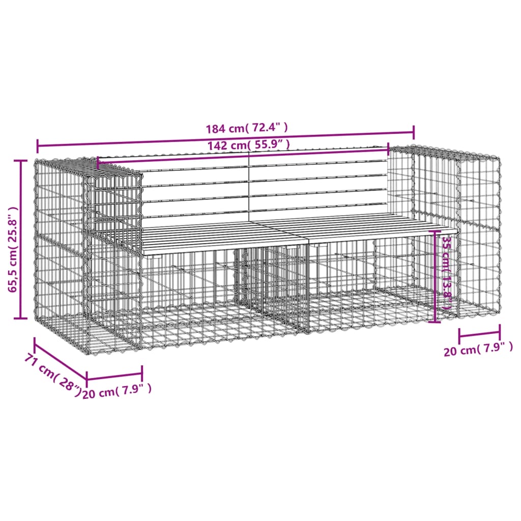 Tuinbank schanskorfontwerp 184x71x65,5 cm massief