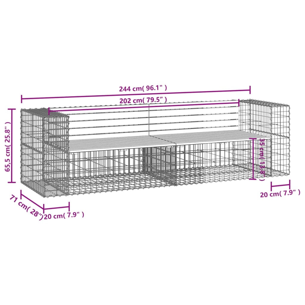 Tuinbank schanskorfontwerp 244x71x65,5 cm massief grenenhout