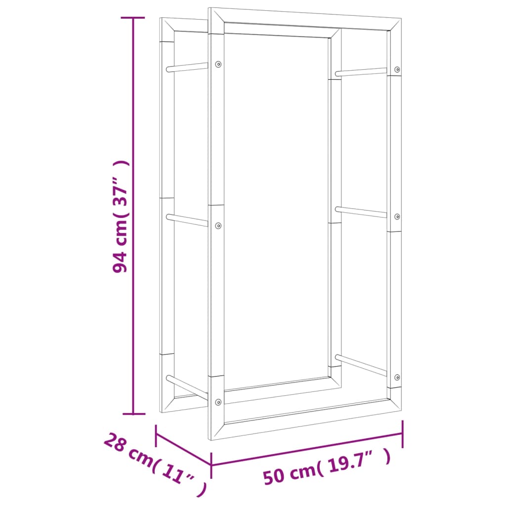 Haardhoutrek 110x28x214 cm roestvrij staal