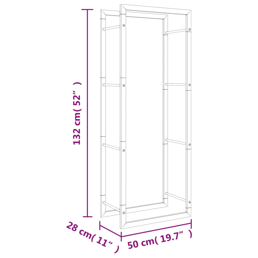 Haardhoutrek 110x28x214 cm roestvrij staal