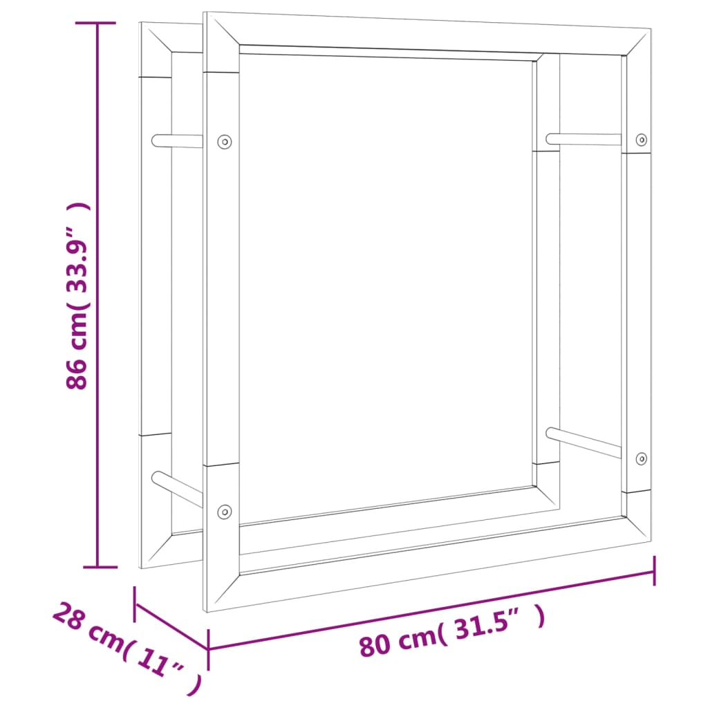 Haardhoutrek 110x28x214 cm roestvrij staal