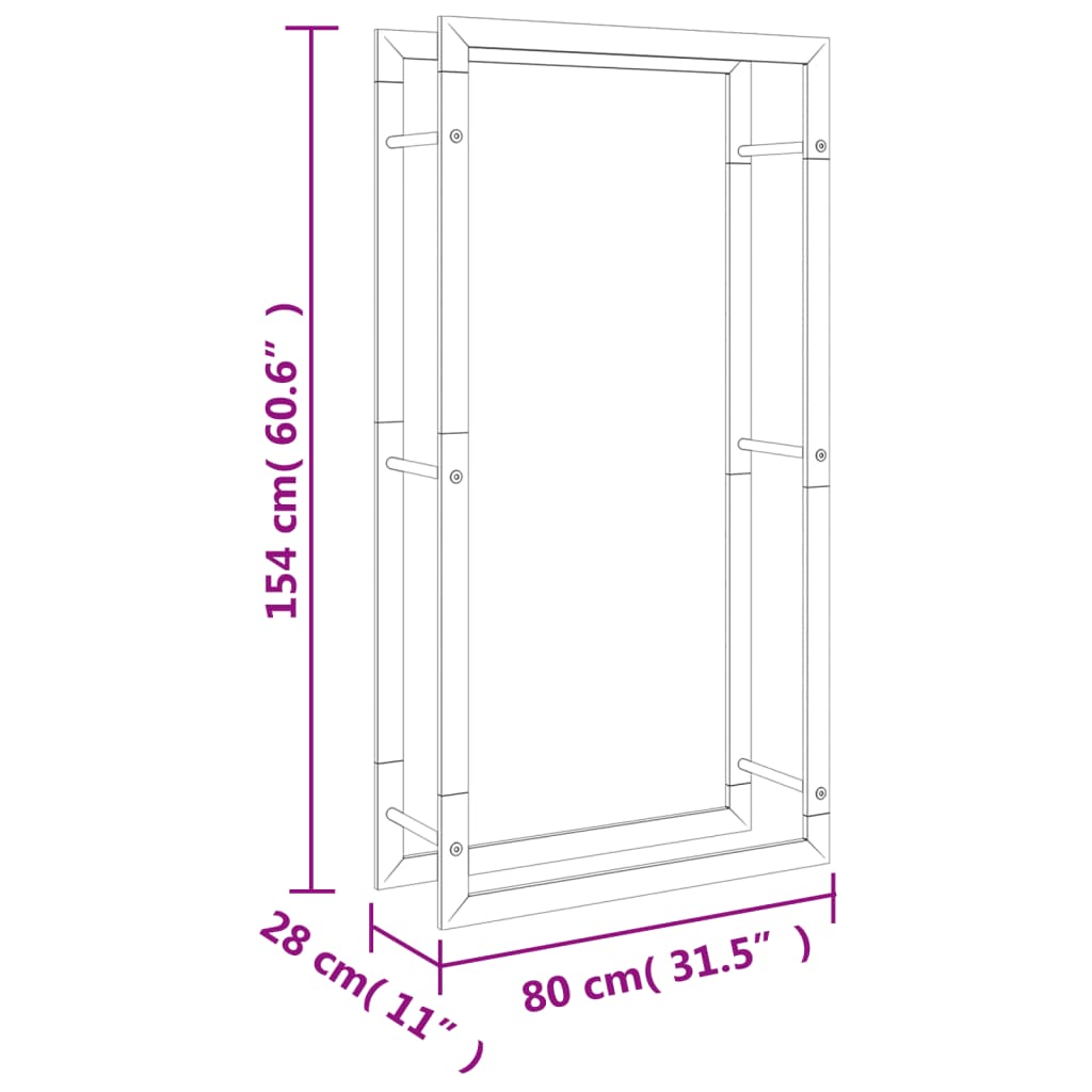 Haardhoutrek 110x28x214 cm roestvrij staal