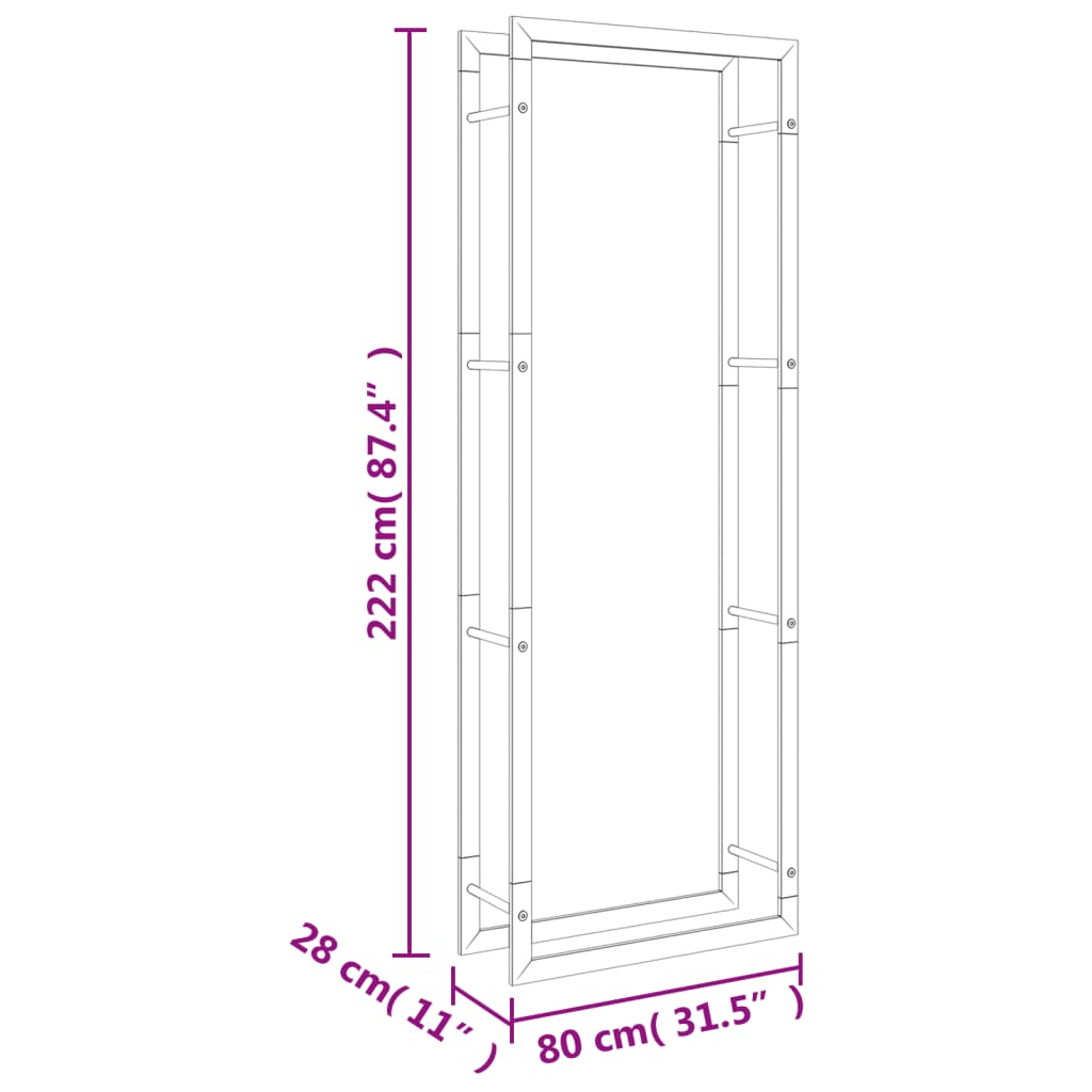 Haardhoutrek 110x28x214 cm roestvrij staal