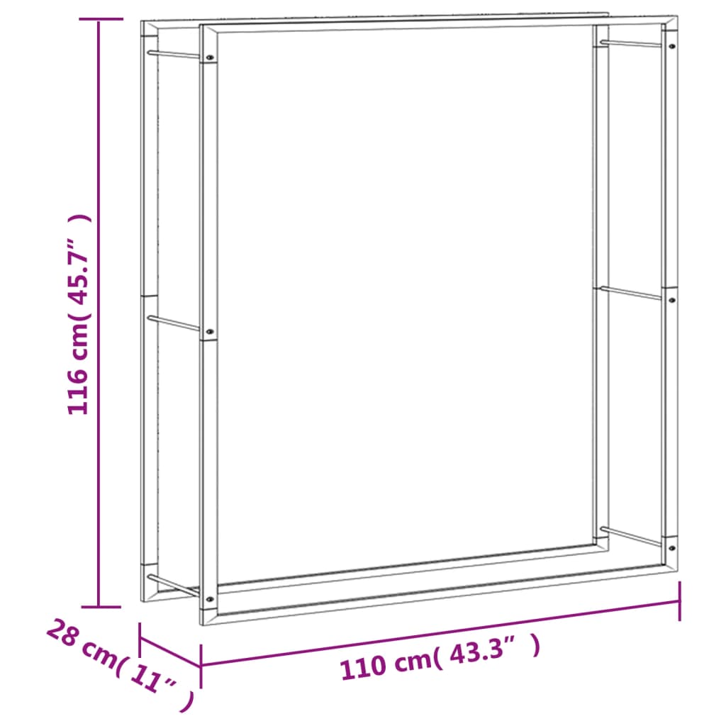 Haardhoutrek 110x28x214 cm roestvrij staal