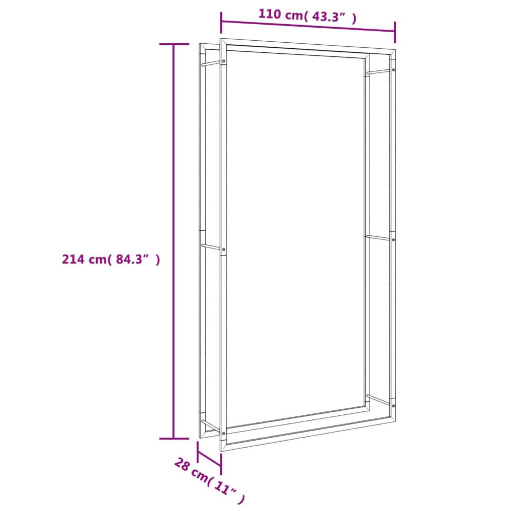 Haardhoutrek 110x28x214 cm roestvrij staal