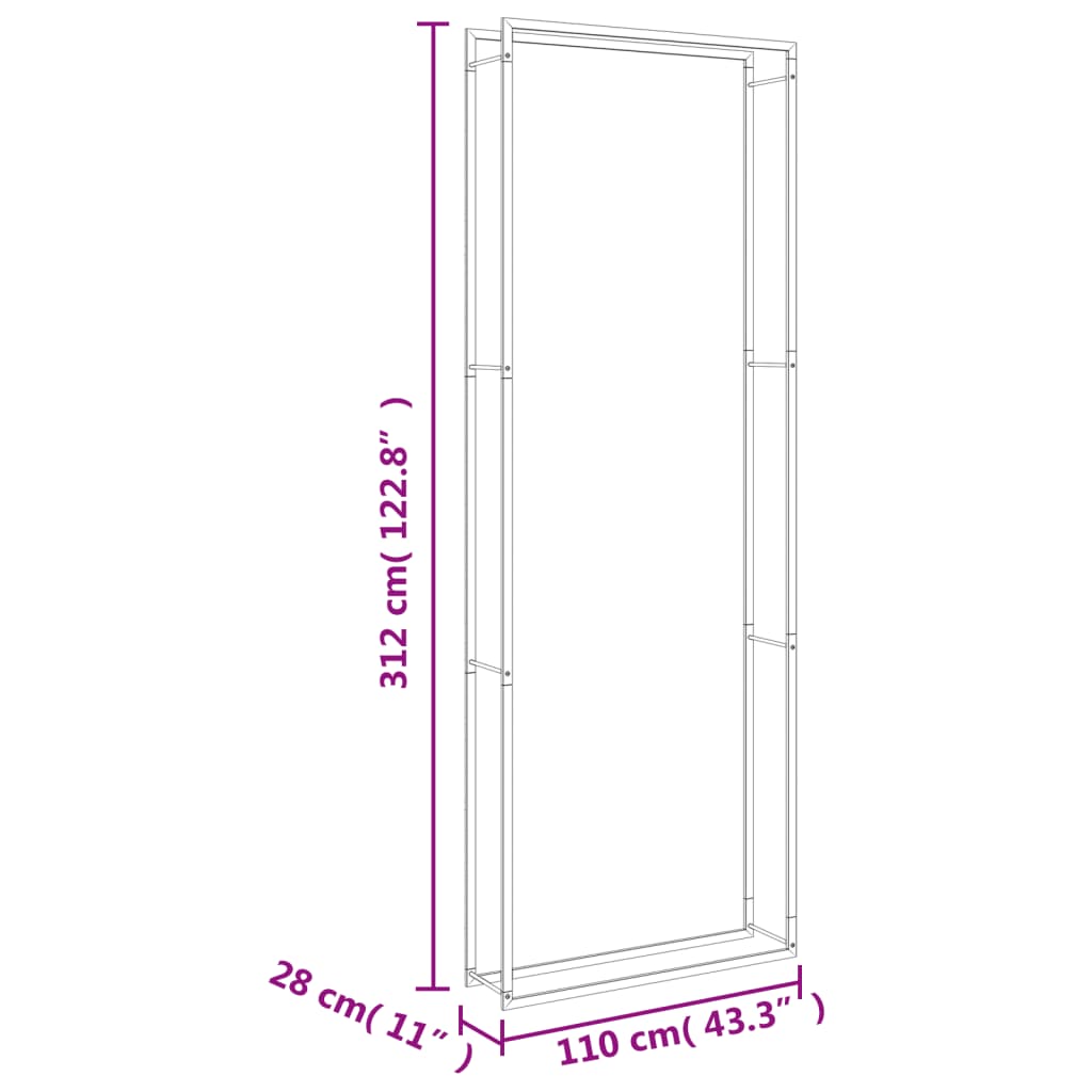 Haardhoutrek 110x28x214 cm roestvrij staal