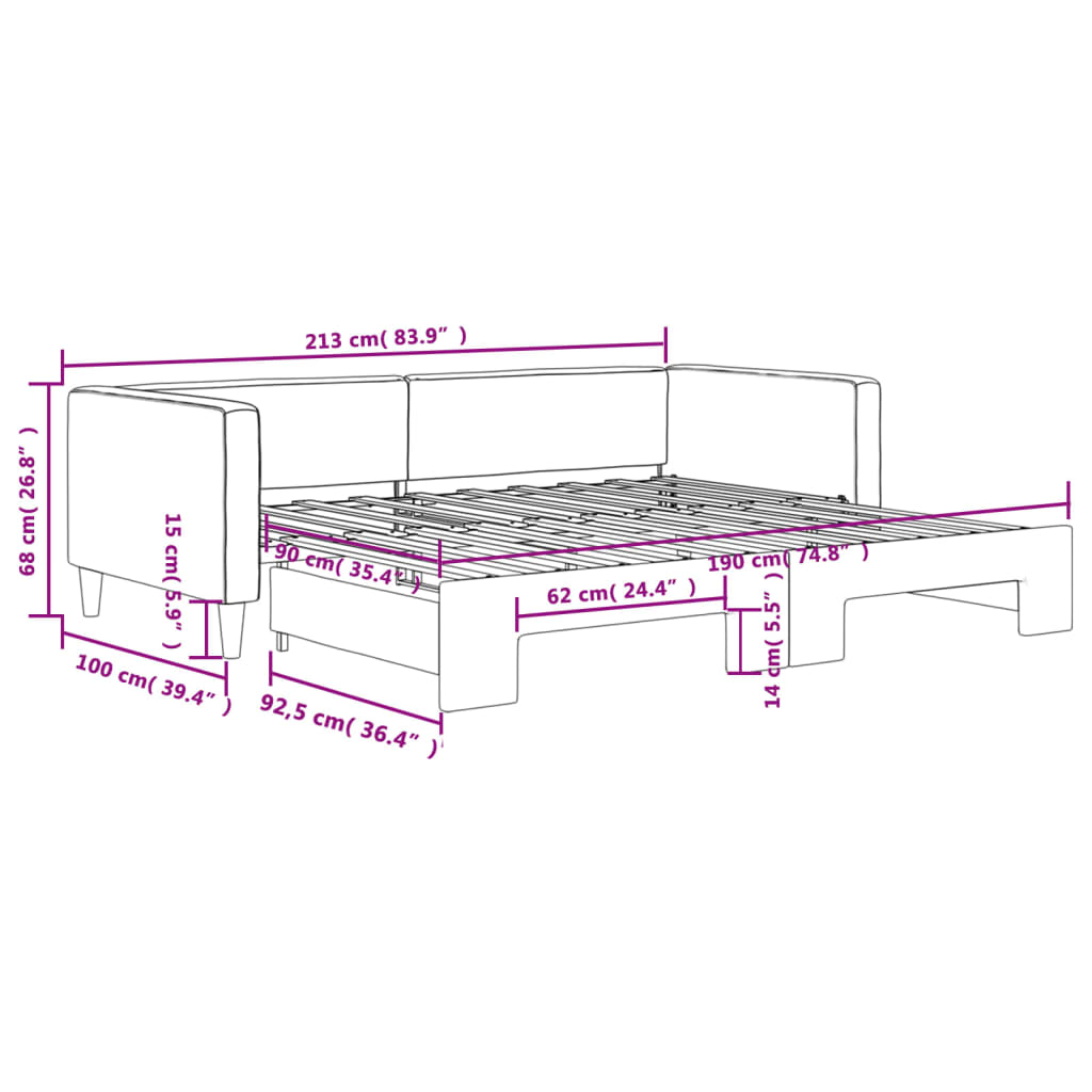 Slaapbank met onderschuifbed 90x190 cm stof