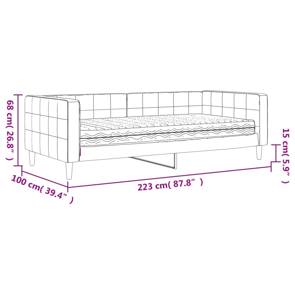 Slaapbank onderschuifbed en matrassen 100x200 cm fluweel