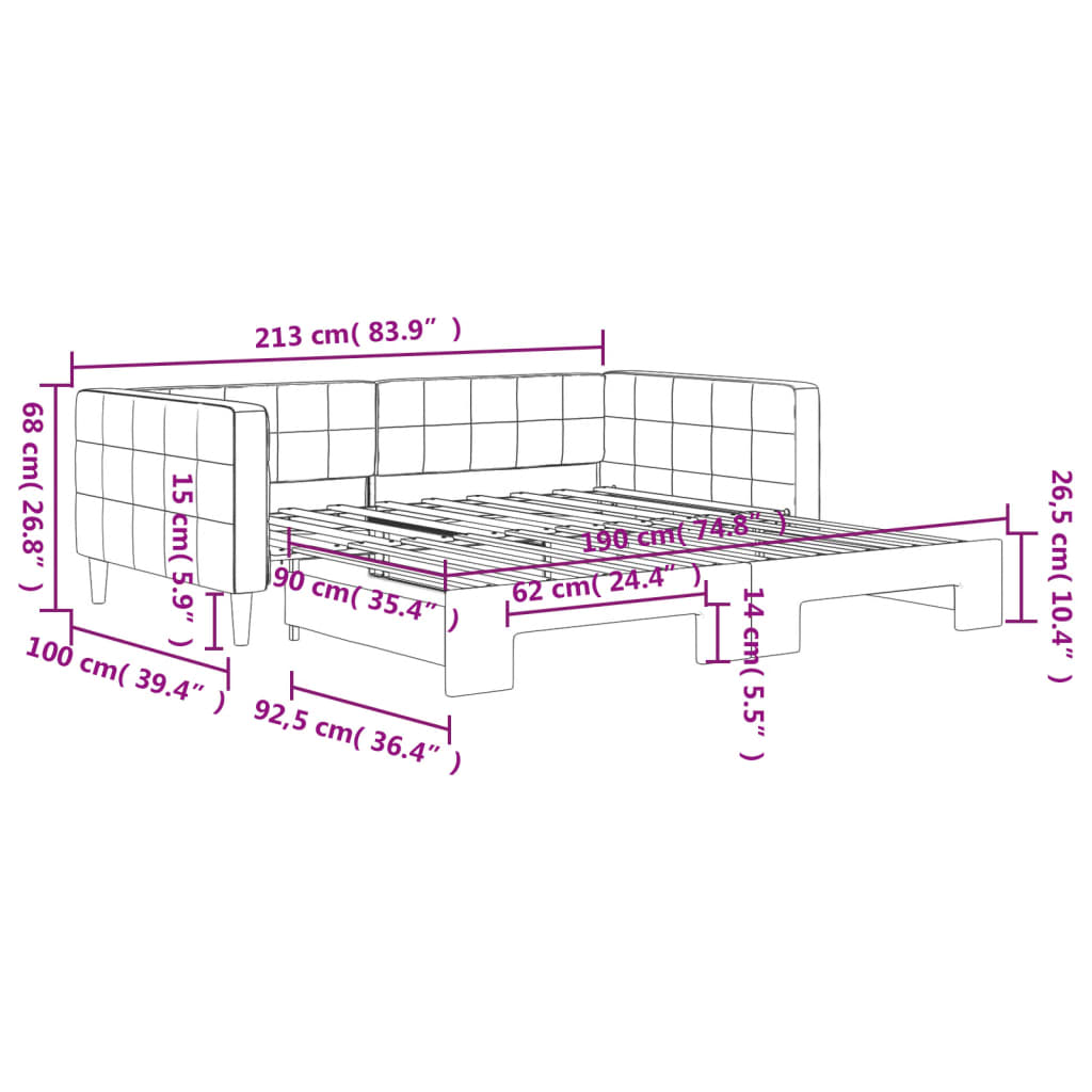 Slaapbank onderschuifbed en matrassen 100x200 cm fluweel