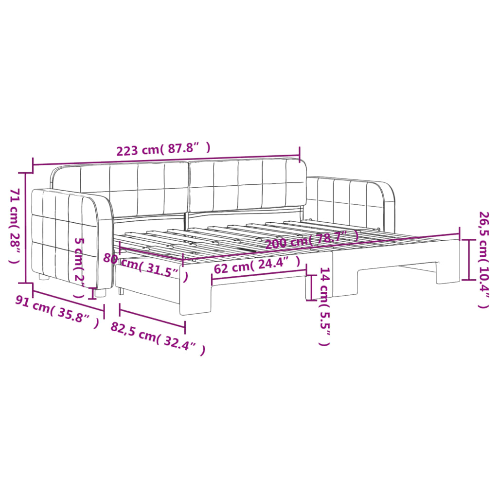 Slaapbank met onderschuifbed en lades 80x200 cm fluweel