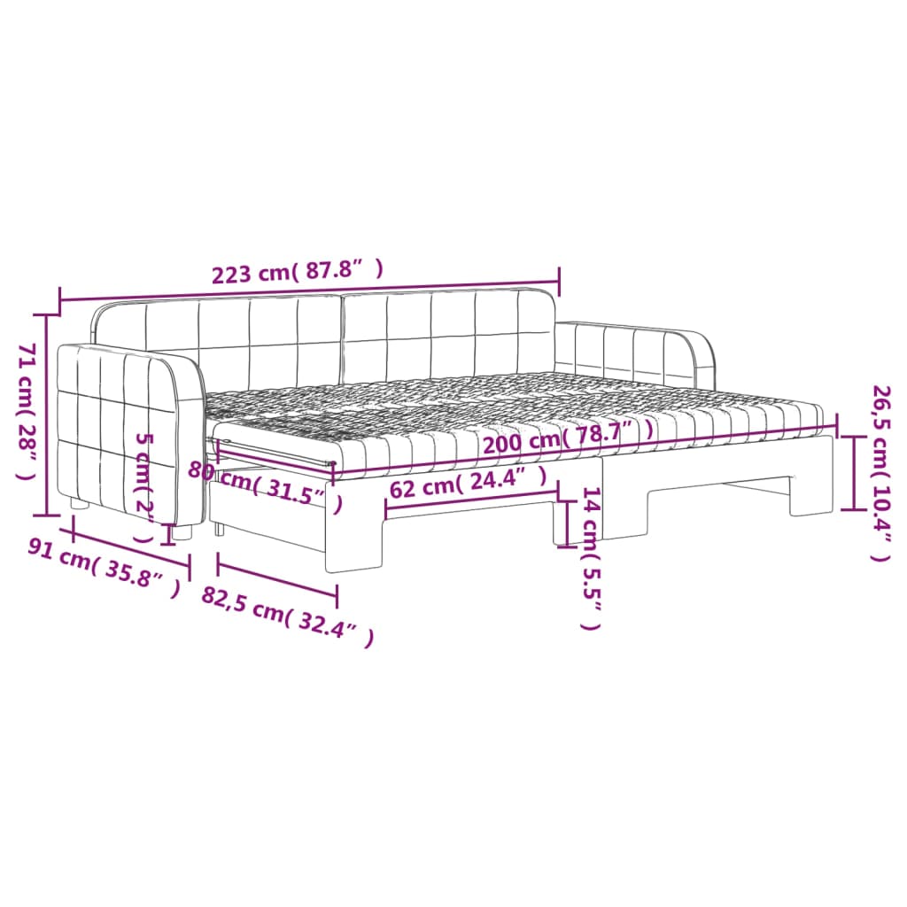 Slaapbank met onderschuifbed en lades 80x200 cm fluweel