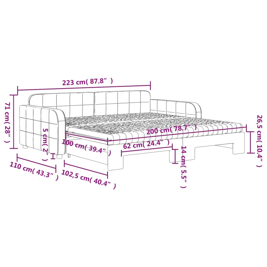 Slaapbank met onderschuifbed en lades 80x200 cm fluweel