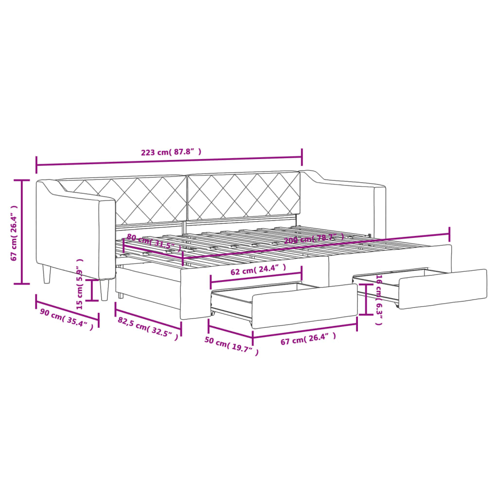 Slaapbank met matras 80x200 cm stof